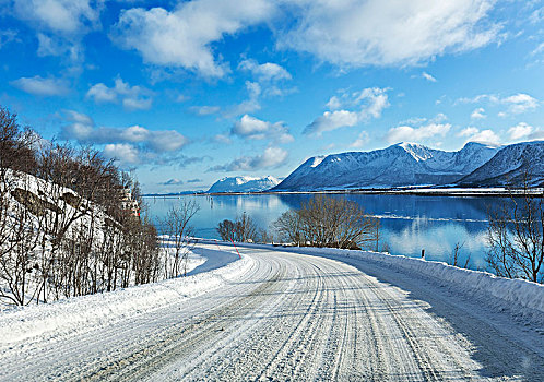 道路,冬天,峡湾,靠近,韦斯特阿伦,诺尔兰郡,挪威
