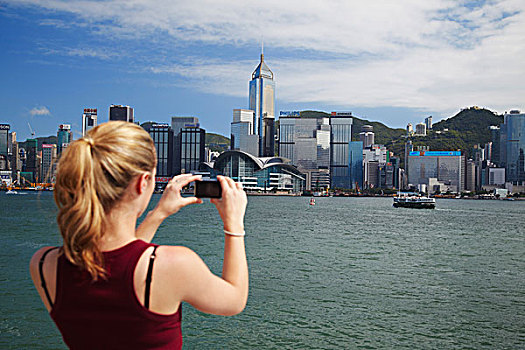 女人,照相,香港岛,天际线,香港,中国
