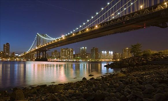 布鲁克林大桥,夜晚,纽约,美国