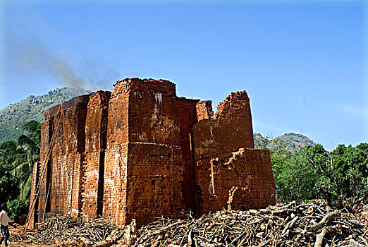 砖,制作,窑,木柴,前景,泰米尔纳德邦,印度,亚洲