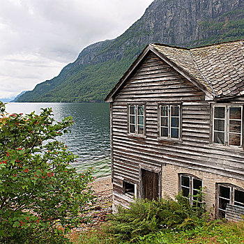 木屋,边缘,挪威