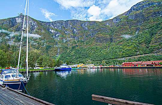 挪威,小,漂亮,乡村,湖,渡轮,船,深,山地,宁和,假日,驾驶,奥斯陆,卑尔根