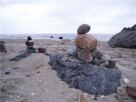 一堆,石头,海滩