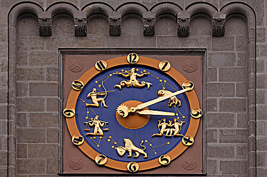 塔,钟表,星,标识,柱子,办公室,新罗马式的,风格,萨勒,萨克森安哈尔特,德国,欧洲