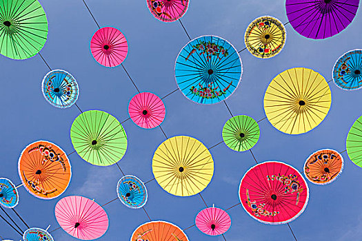 许多,彩色,伞,悬吊,半空,节日,清迈省,泰国,亚洲