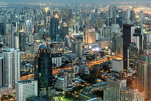 天际线,摩天大楼,光亮,街道,城市,黄昏,曼谷,泰国,亚洲