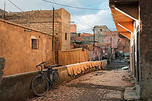 自行车,停放,户外,皮革,制革厂,马拉喀什,摩洛哥