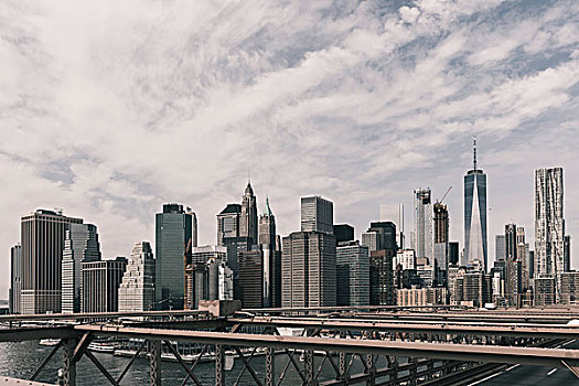 曼哈顿,天际线,风景,布鲁克林大桥,纽约,美国