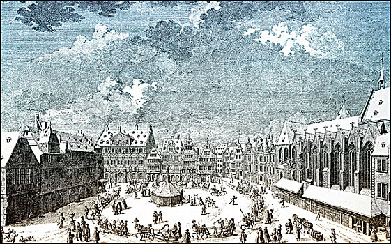 雪撬,乘,市场,历史,城市,18世纪,下萨克森,德国,欧洲