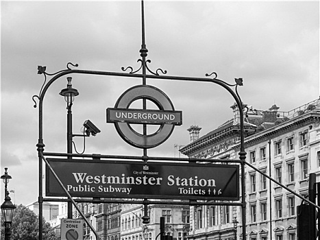黑白,伦敦,地铁,标识