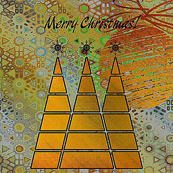 艺术,三个,圣诞树,球,金色,旧式,绿色,图案,背景