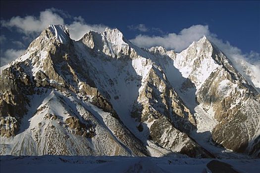 顶峰,展示,结冰,谷地,器具,形状,盆地,山谷,冰河,喀喇昆仑山,巴基斯坦