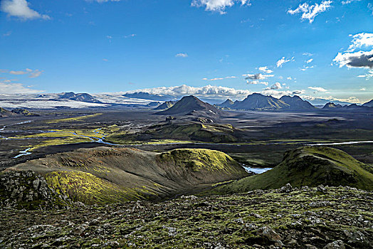 冰岛,南,荒芜,火山地貌,绿色,山,风景,冰河