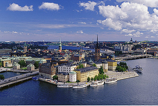 俯视,沿岸城市,骑士岛,斯德哥尔摩,瑞典