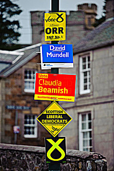 苏格兰,聚会,政治,标识,灯柱,户外,投票站,局部