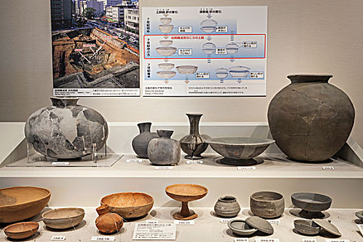 日本,本州,关西,大阪,历史博物馆,展示,陶器,人造品,宫殿