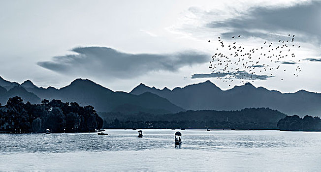 杭州西湖建筑景观和山水风景