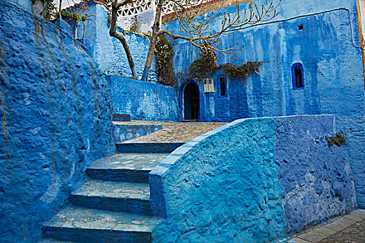 楼梯,建筑,涂绘,蓝色,舍夫沙万,康沃尔,摩洛哥
