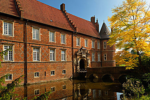 城堡,护城河,秋天,北莱茵威斯特伐利亚,德国