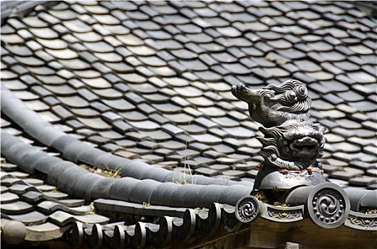 特写,屋顶,日本寺庙,雕塑