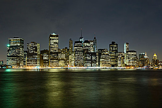 下曼哈顿,天际线,布鲁克林大桥,公园,夜晚,纽约,美国