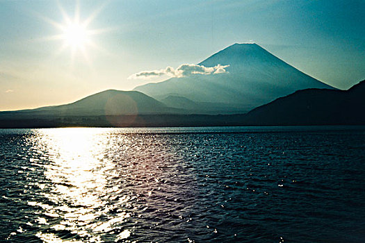 山,富士山,湖