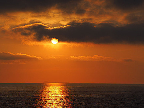 日落,上方,海洋,伊斯基亚,坎帕尼亚区,意大利,欧洲