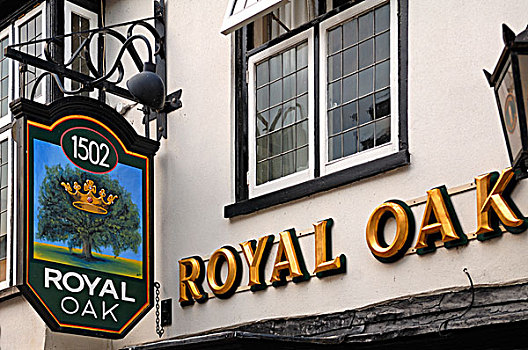 酒馆标志,皇家,橡树,皇冠,街道,剑桥郡,英格兰,英国,欧洲