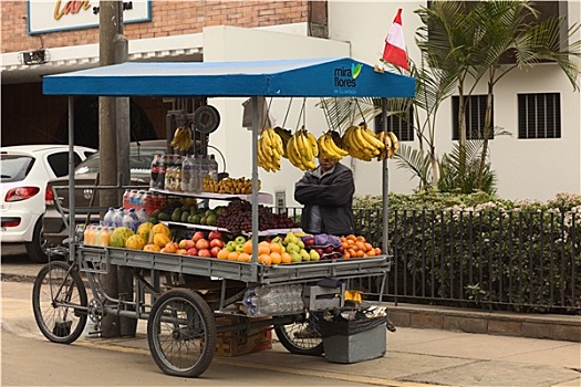 水果,手推车,米拉佛劳厄斯,利马,秘鲁