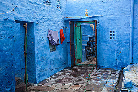 外景,蓝色,房子,印度