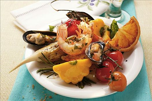盘子,地中海,开胃食品,海鲜,蔬菜