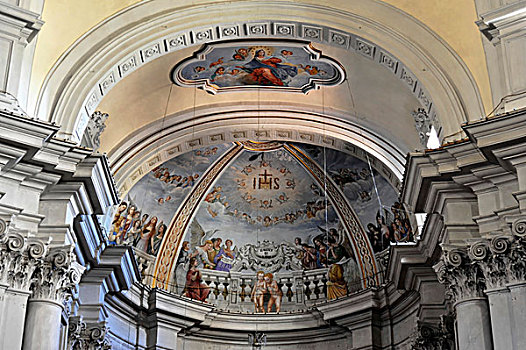 拱形,天花板,壁画,教会,教堂,蒙蒂普尔查诺红葡萄酒,托斯卡纳,意大利,欧洲