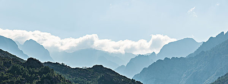 山景,剪影,山,脊,云,科西嘉岛,法国,欧洲