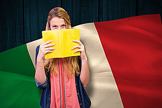 合成效果,图像,学生,捂脸,书本,图书馆,电脑合成,意大利,国旗