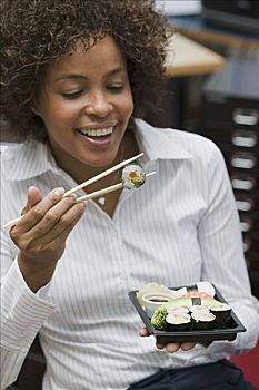 女人,吃饭,寿司,办公室