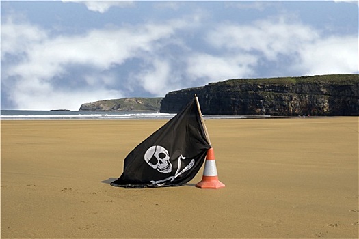 沙滩,海盗旗,旗帜