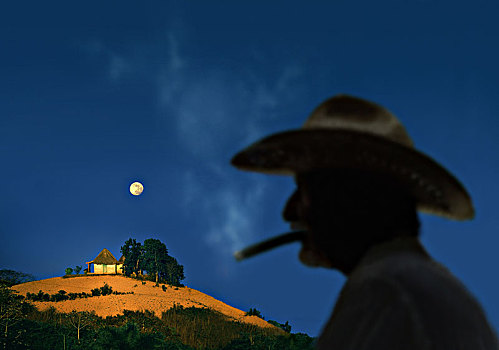 月出,上方,烟草,地点,维尼亚雷斯,山谷,古巴
