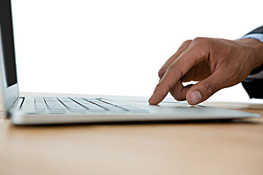 局部,手,商务人士,接触,笔记本电脑,白色背景