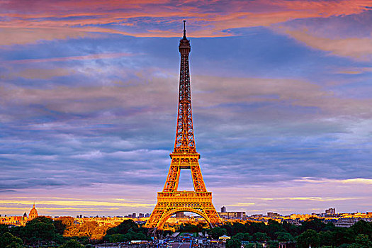 埃菲尔铁塔,日落,巴黎,法国