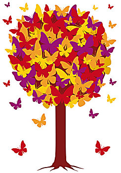 秋天,树,蝴蝶,叶子