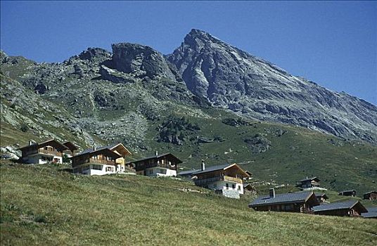 山村,木屋,木制屋舍,山,沃利斯,瑞士,欧洲