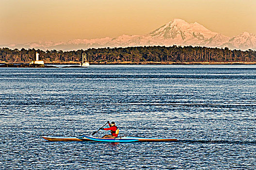 皮划艇手,短桨,橡树湾,靠近,维多利亚,贝克山,背景