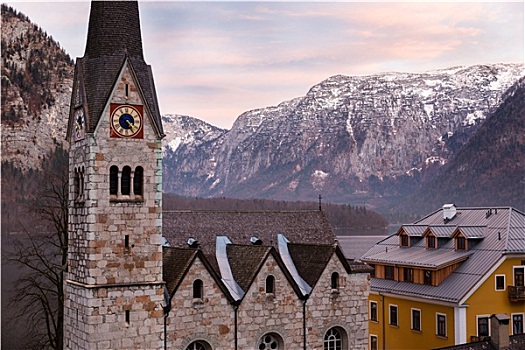 教堂,哈尔斯塔特,萨尔茨卡莫古特,奥地利,阿尔卑斯山