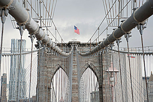 吊桥,桥,码头,布鲁克林大桥,景色,曼哈顿,纽约,美国,北美