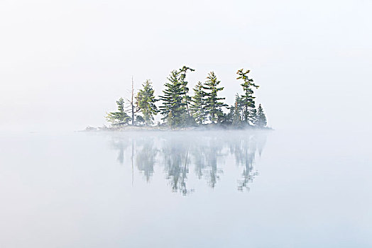 雾,小岛,湖,区域,靠近,安大略省,加拿大
