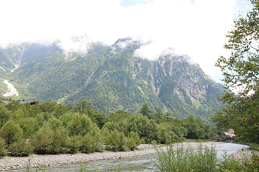 俯视,河,山,上高地