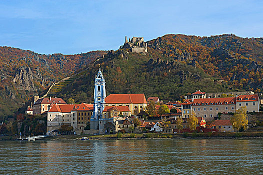 城镇风光,多瑙河,瓦绍,下奥地利州,奥地利,欧洲