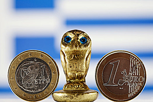 希腊,欧元,猫头鹰,旗帜,象征,图像,临近,国家,破产