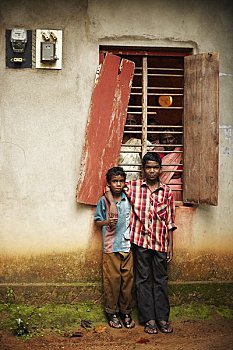 男孩,肖像,建筑,喀拉拉,印度