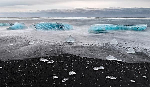 冰山,黑色背景,火山,海滩,靠近,结冰,泻湖,杰古沙龙湖,冰河,瓦特纳冰川,冰岛,大幅,尺寸